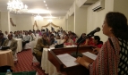Picture caption: Shama Gulani, General Secretary of ASLHWA addresses the public meeting in Karachi