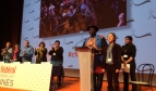 Baba Aye gives his speech at the CFDT Santé Sociaux congress in Vannes