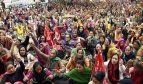 Women workers at a sit-down demo