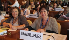 Rosa Pavanelli and Juneia Batista at the International Labour Conference in Geneva