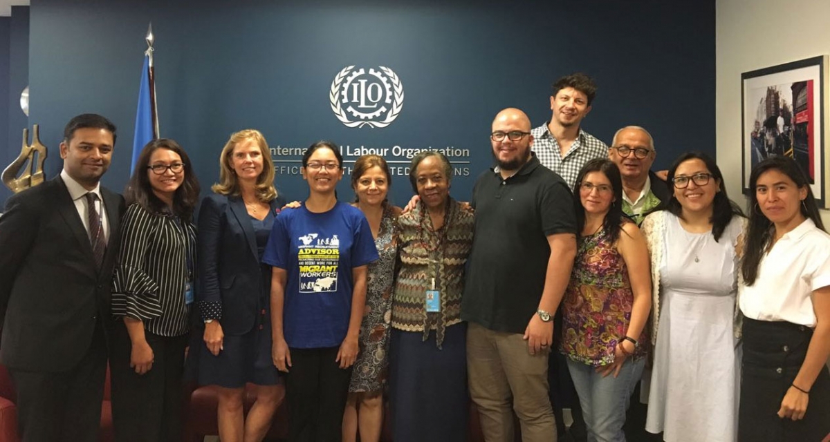 Trade Union delegation at a strategy meeting hosted by the ILO Office in New York.