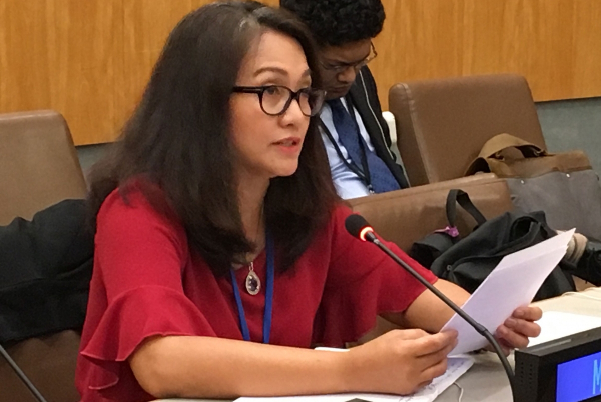 Genevieve Gencianos delivers PSI’s Statement at the Informal Dialogue with the Co-Facilitators during the last round of negotiations of the UN Global Compact on Migration. 