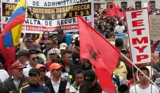 Manifestation de travailleurs à Quito, Equateur