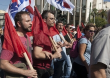 Greek strikers marching in Athens in October 2012