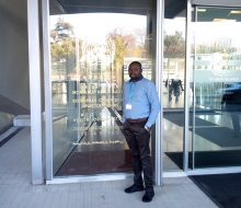 Sherif Olanrewaju at the WHO entrance