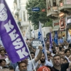 demonstrators in Turkey holding a KESK banner